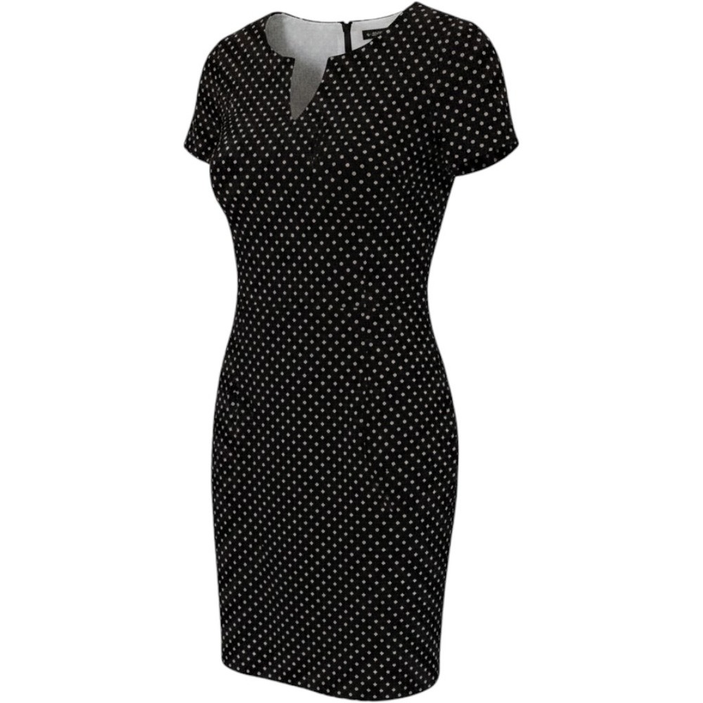 Maggy London Womens Silk Sheath Dress Size 12 Black Tan Polka Dots Career Office